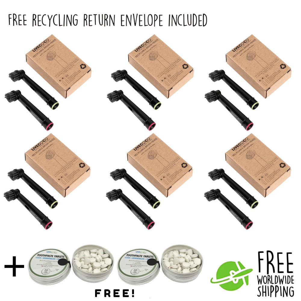 Recyclable Brush Heads-12 Heads + 120 Free Peppermint Toothpaste Tablets