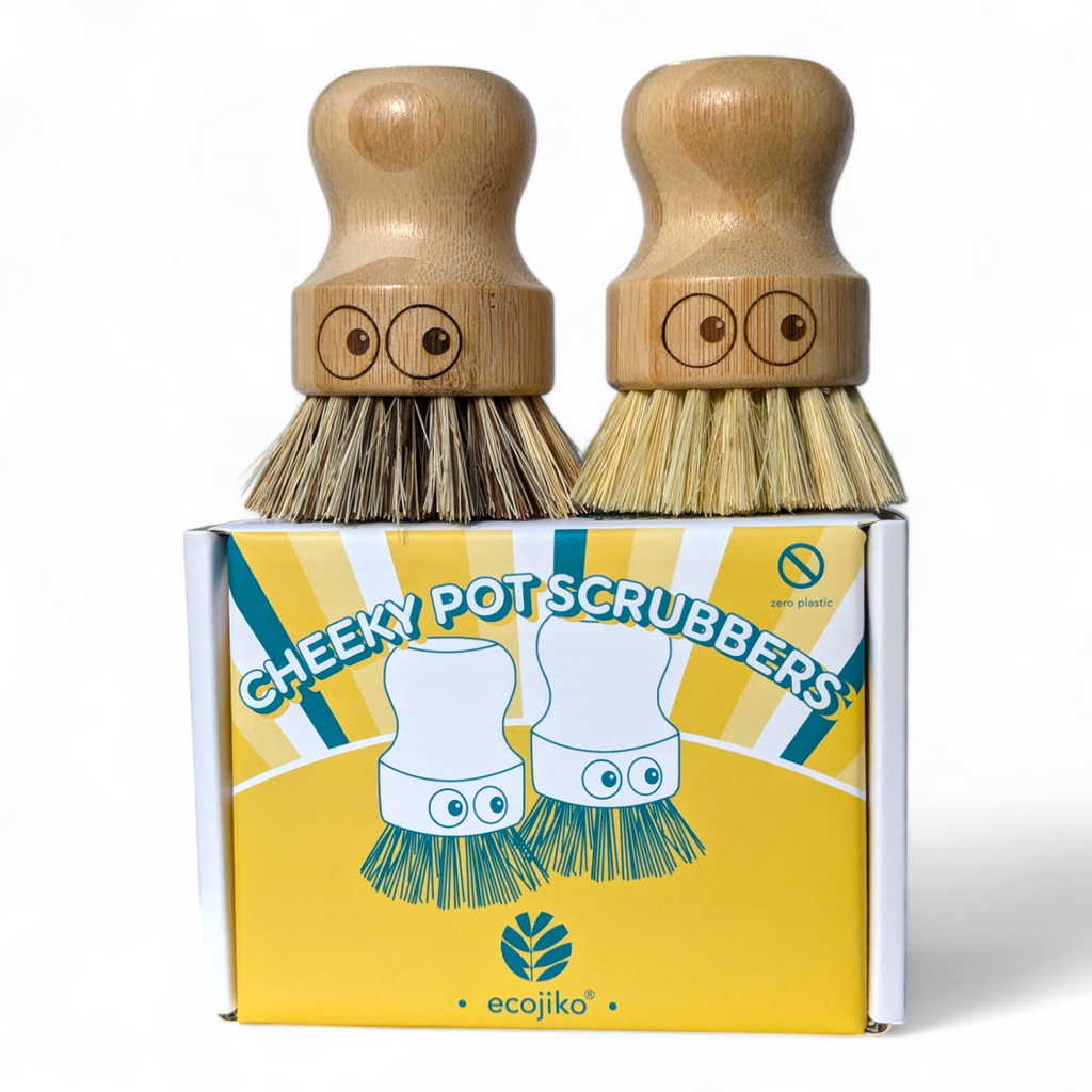 Sustainable Bamboo Cheeky Pot Scrubbers | Natural Wooden Quirky Kitchen Washing Up Cleaning Scrubbing Brushes