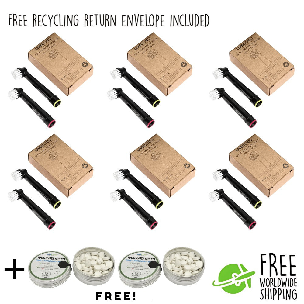 Recyclable Brush Heads-12 Heads + 120 Free Peppermint Toothpaste Tablets